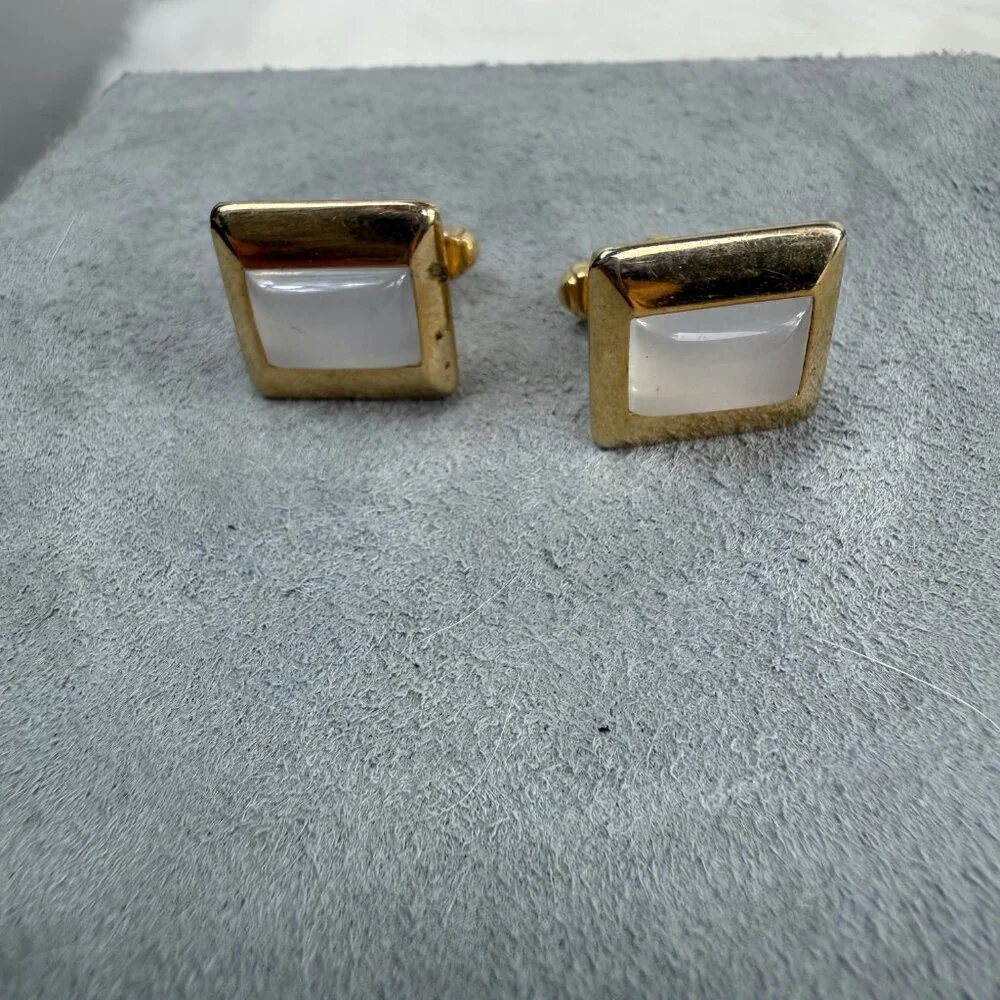 Vintage Anson MOP Square Cuff Links Gold Tone Mother of Pearl